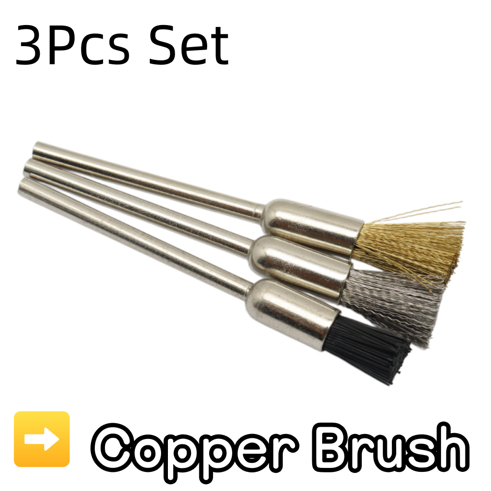Nail Art Brush Set - 3-delige nagelboor reinigingsborstelset, koperdraad roterende frees,