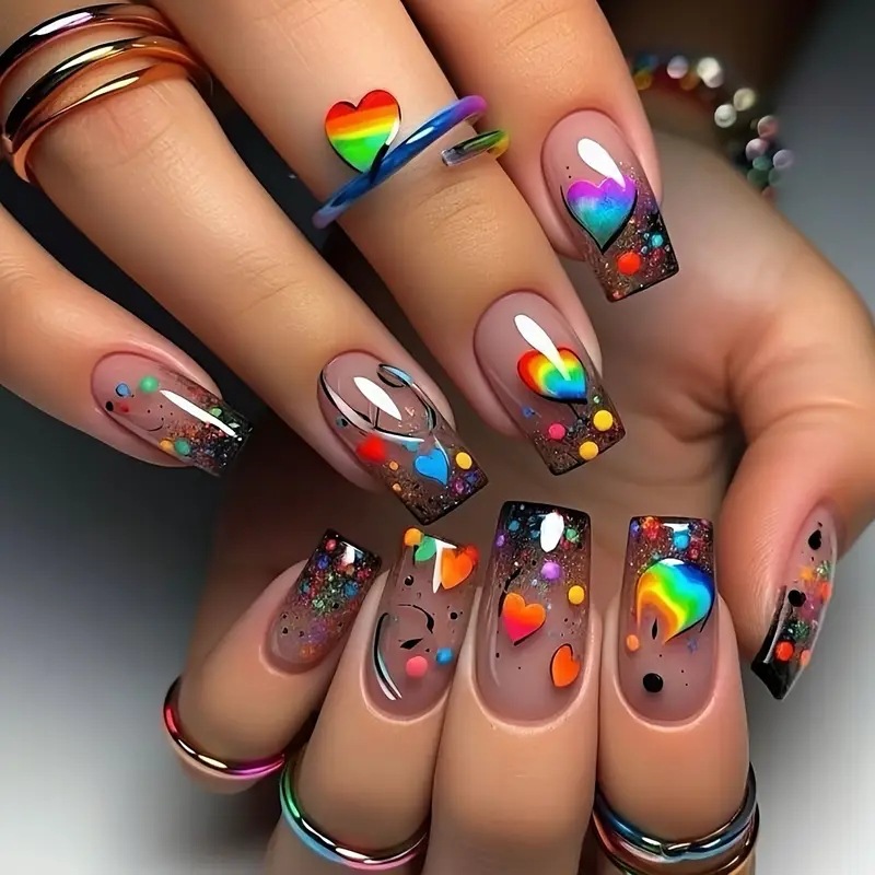 Nail Art Glitter - 24 stuks Nude opzetnagels, korte vierkante