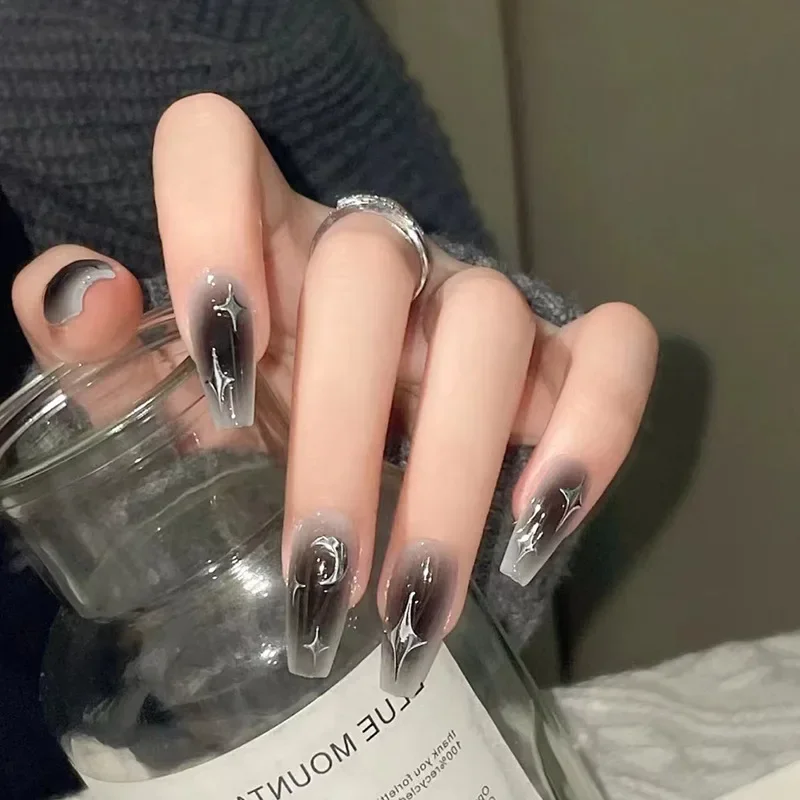 Nail Art Full Design - 24 stks/set Dark Spice Wearable Zwart