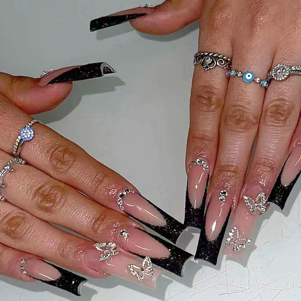 Nail Art Quirky - 24 stks Zwarte Franse Nep Nagels