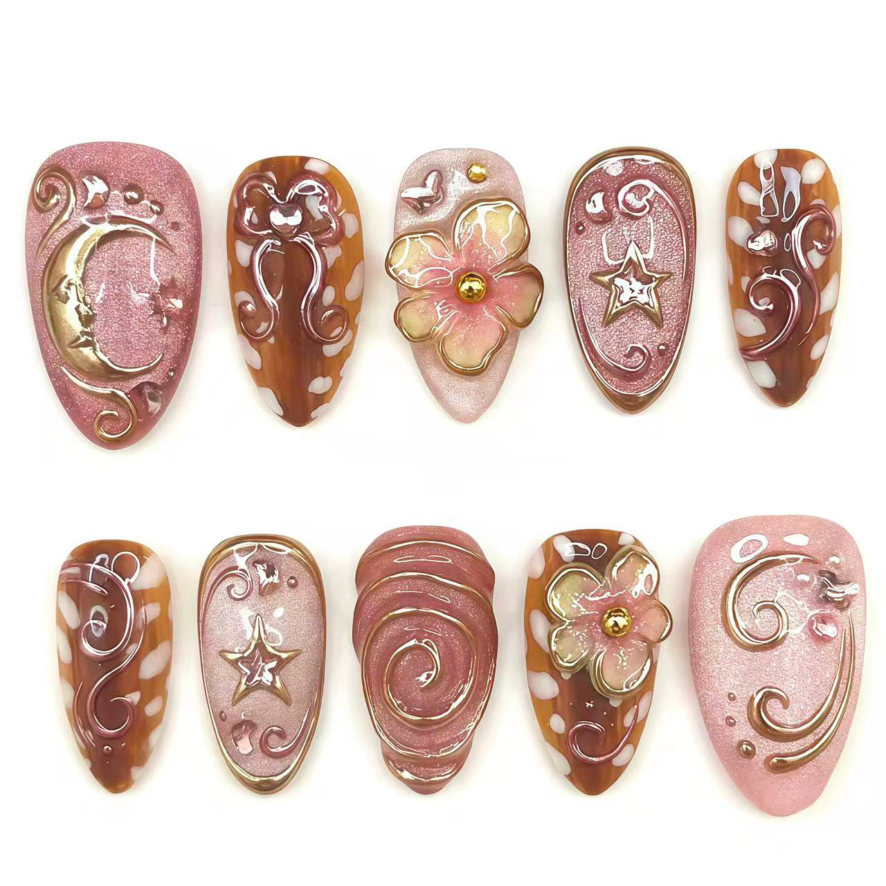 Nail Art Full Design - 24 stuks vergulde lijnen opdruknagels, kattenoog